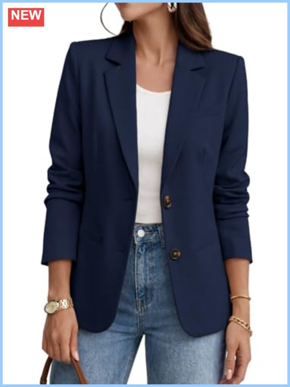 Women's Business Casual Blazer Long Sleeve Office Suit Jacket Slim Fit Notched